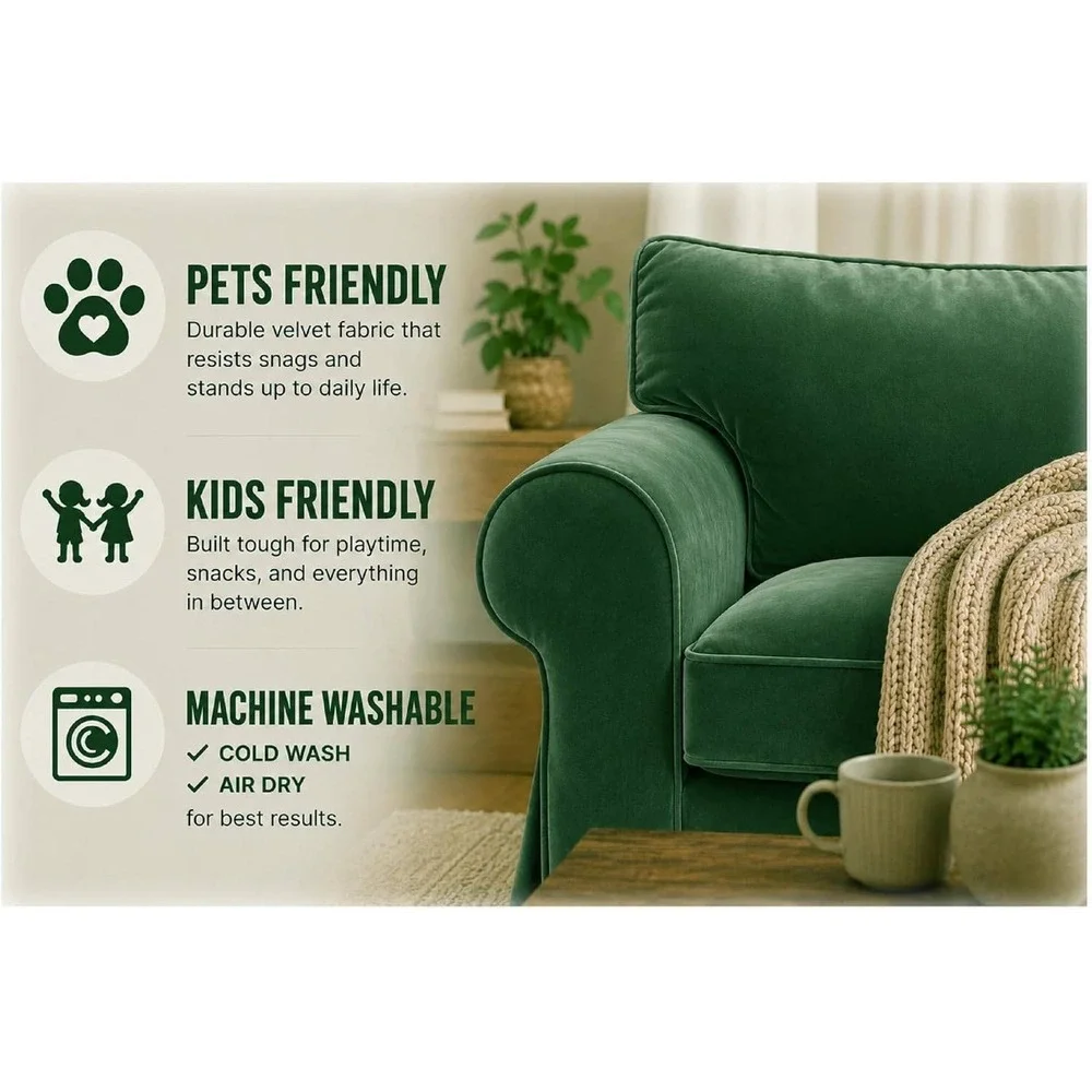 Velvet Pet Friendly Slipcover Compatible for Ikea Ektorp Sofa Cover with 3 Seat